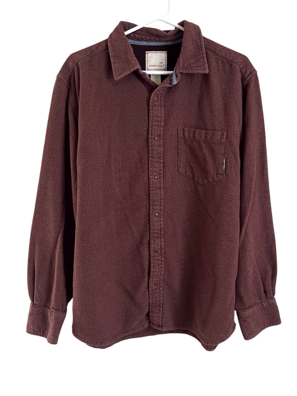 Horny Toad Men’s Flannel Snap Front Long Sleeve Shirt Brown Organic Cotton Large